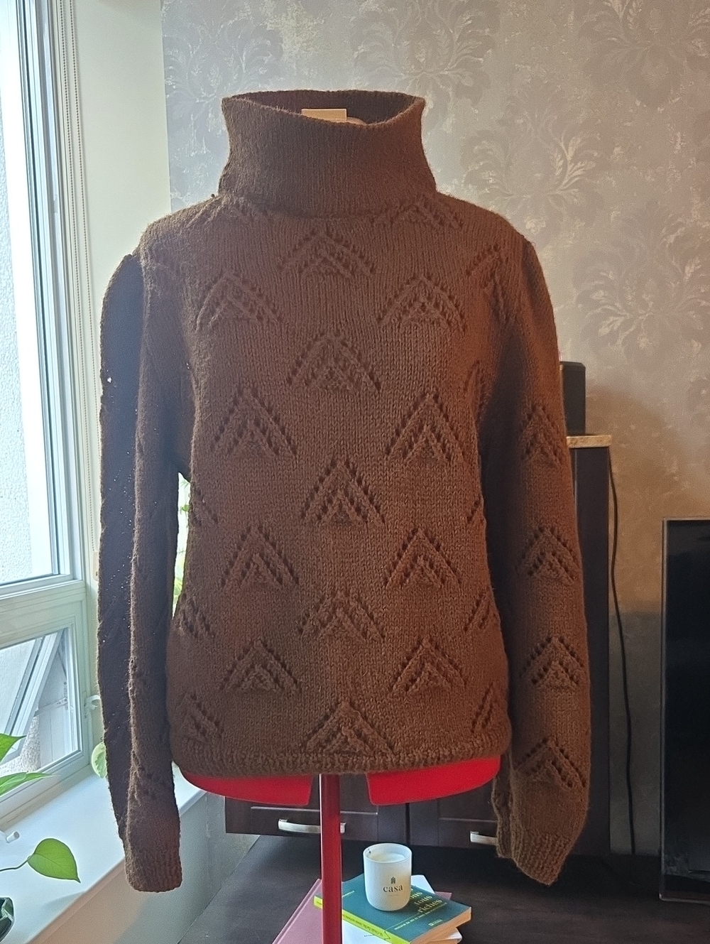 Brown Funnel Neck Knit Sweater